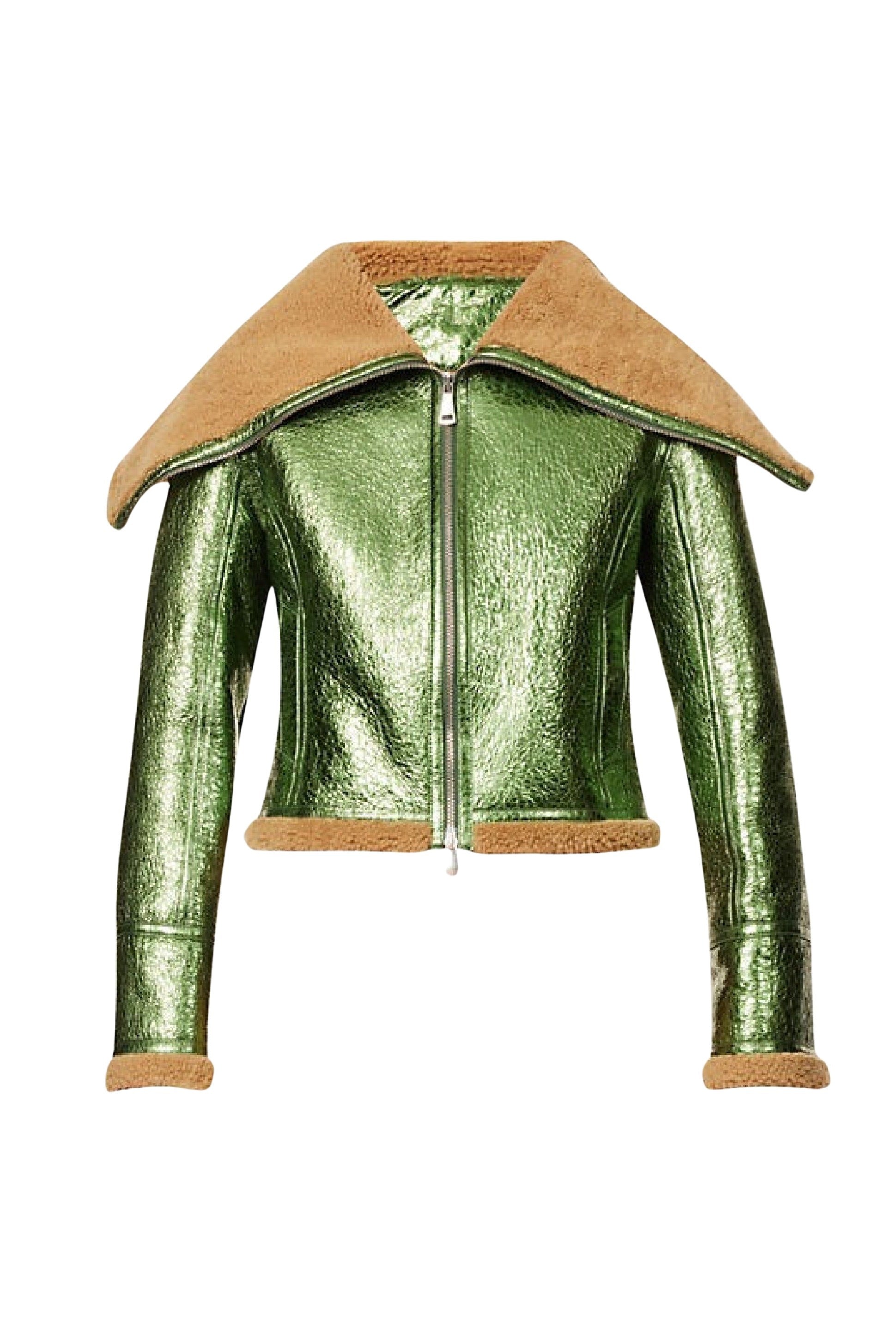 Veste bombardier Cyber en cuir - Beige & Green