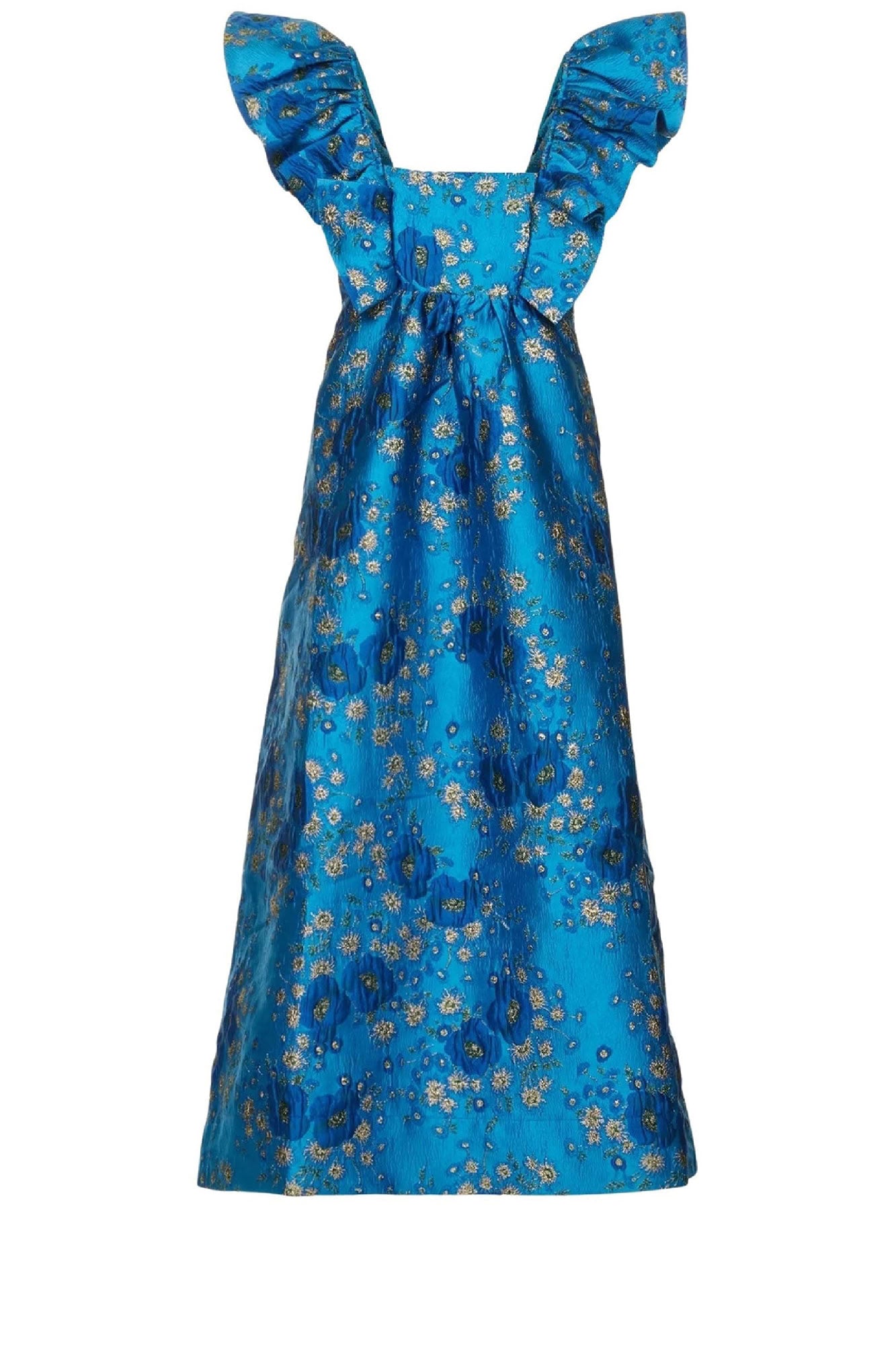 Robe midi à volants 3D en jacquard - Brilliant Blue