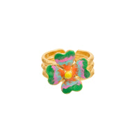 Bague LuckyLove dorée à l'or fin et émail - Multicolore