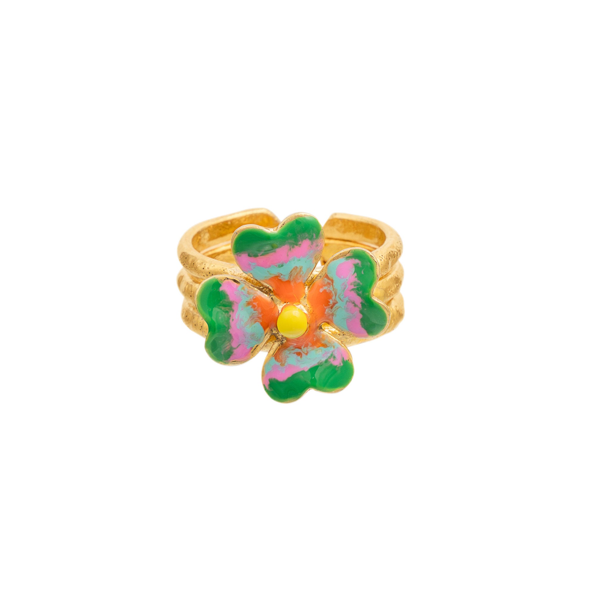 Bague LuckyLove dorée à l'or fin et émail - Multicolore