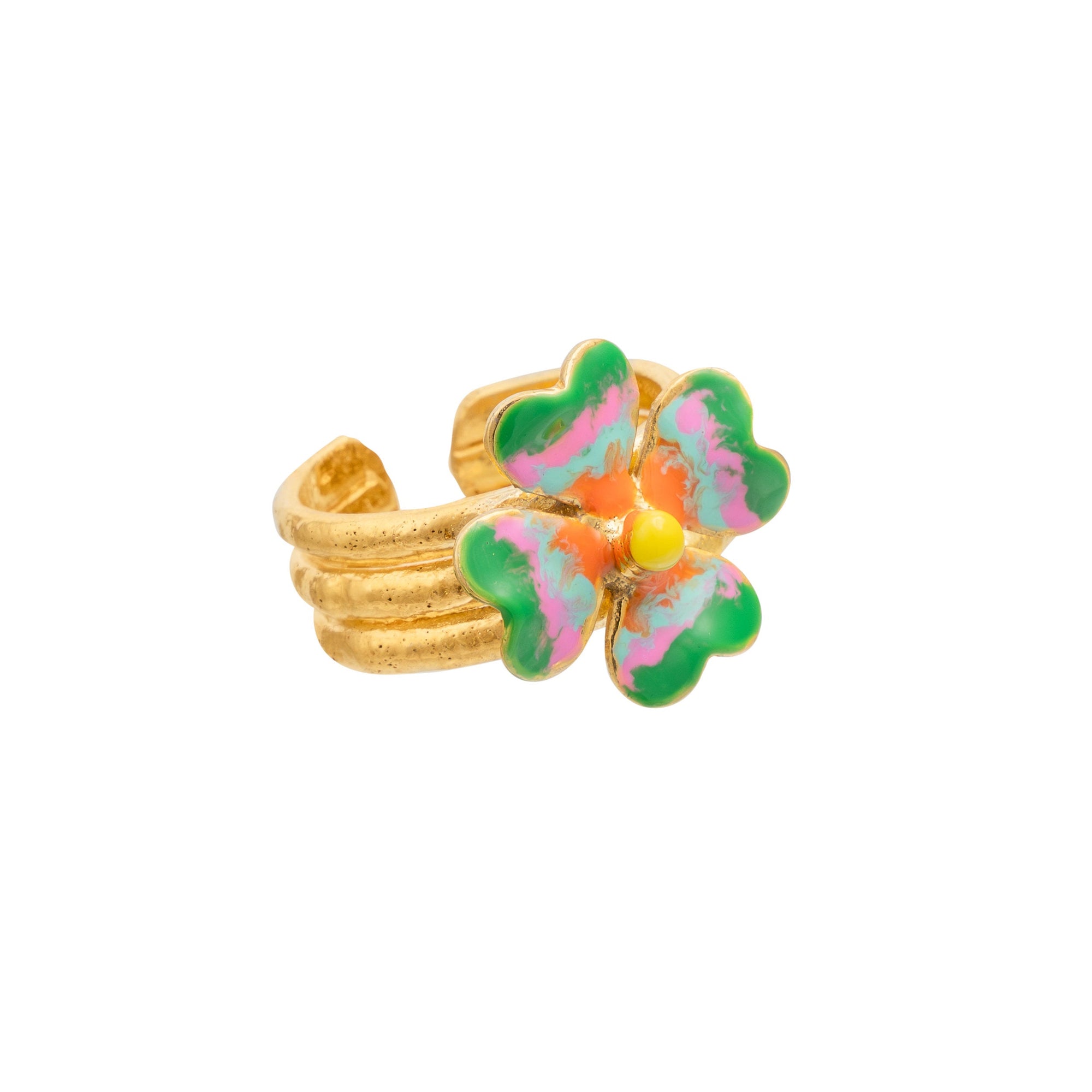 Bague LuckyLove dorée à l'or fin et émail - Multicolore