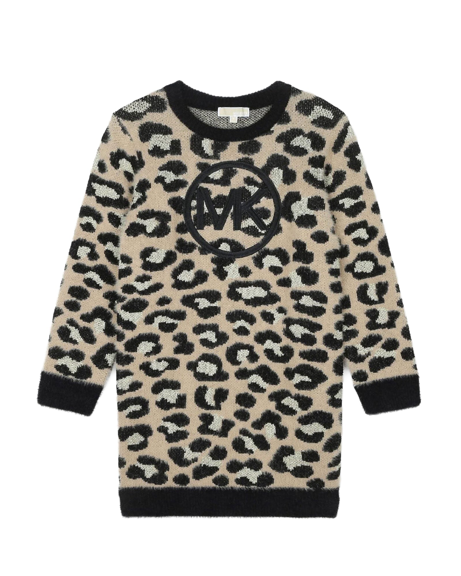 Knitted leopard print dress - Black Beige