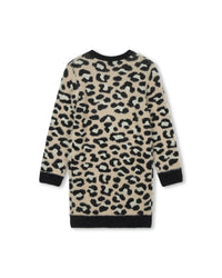 Knitted leopard print dress - Black Beige