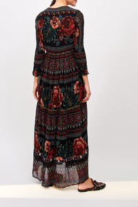 Robe longue brodée Floral - Noir