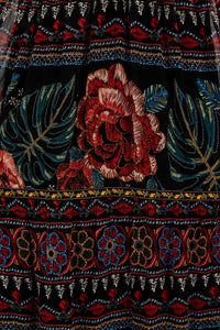 Robe longue brodée Floral - Noir