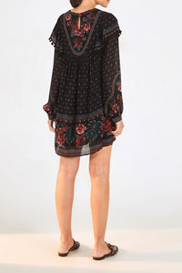 Robe courte brodée Floral - Noir
