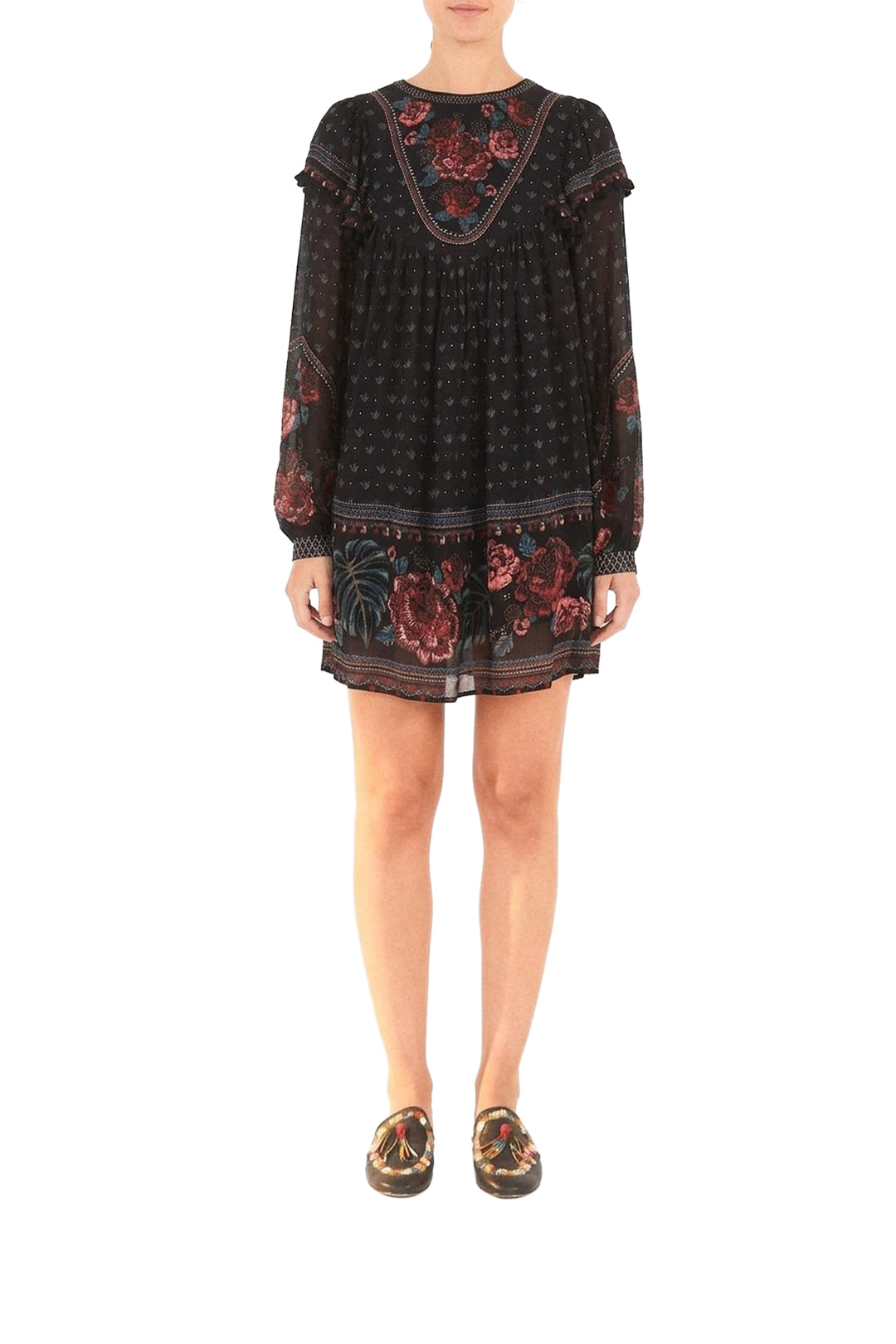 Robe courte brodée Floral - Noir