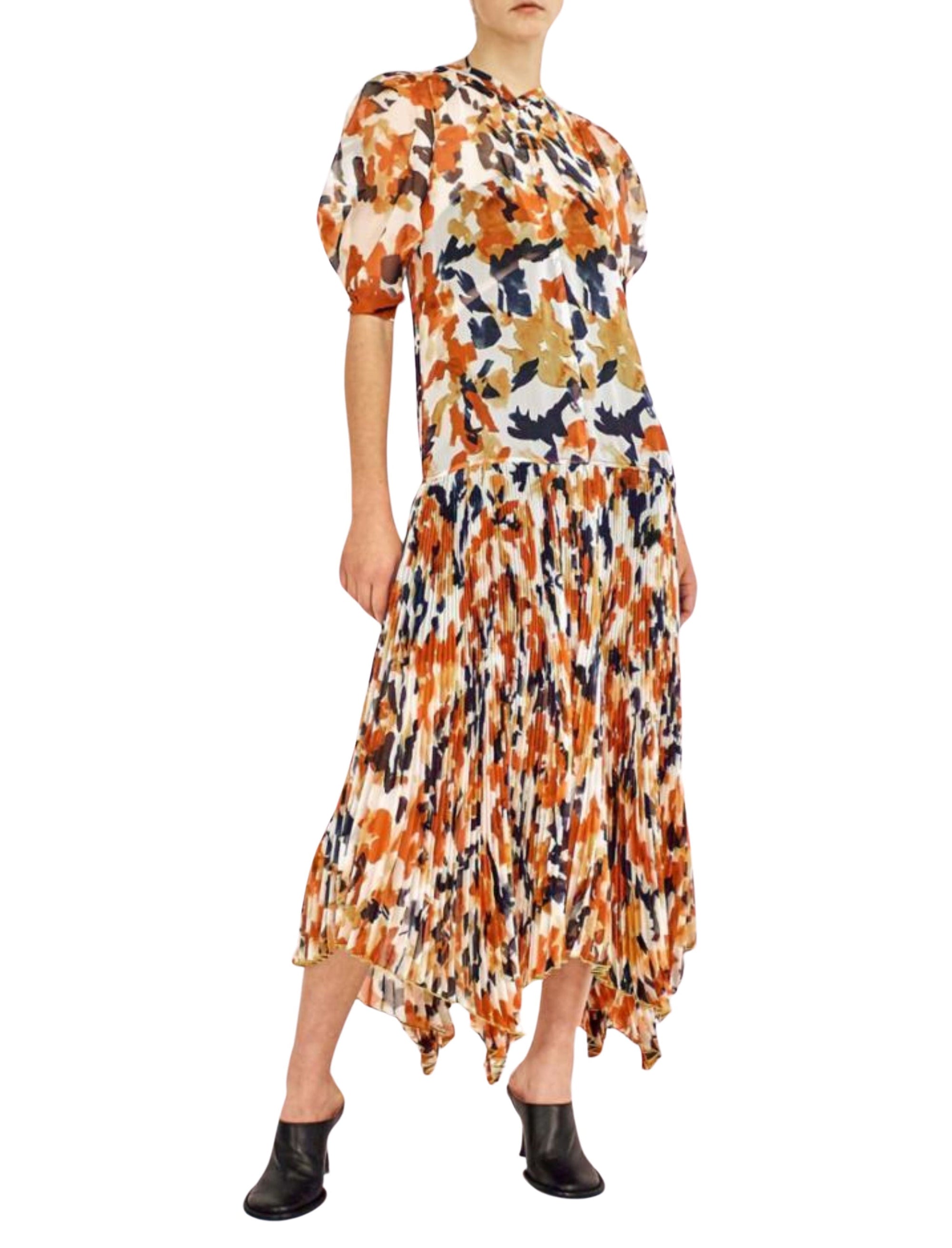 Robe en mousseline à fleurs aquarelle - Blue Multicolor