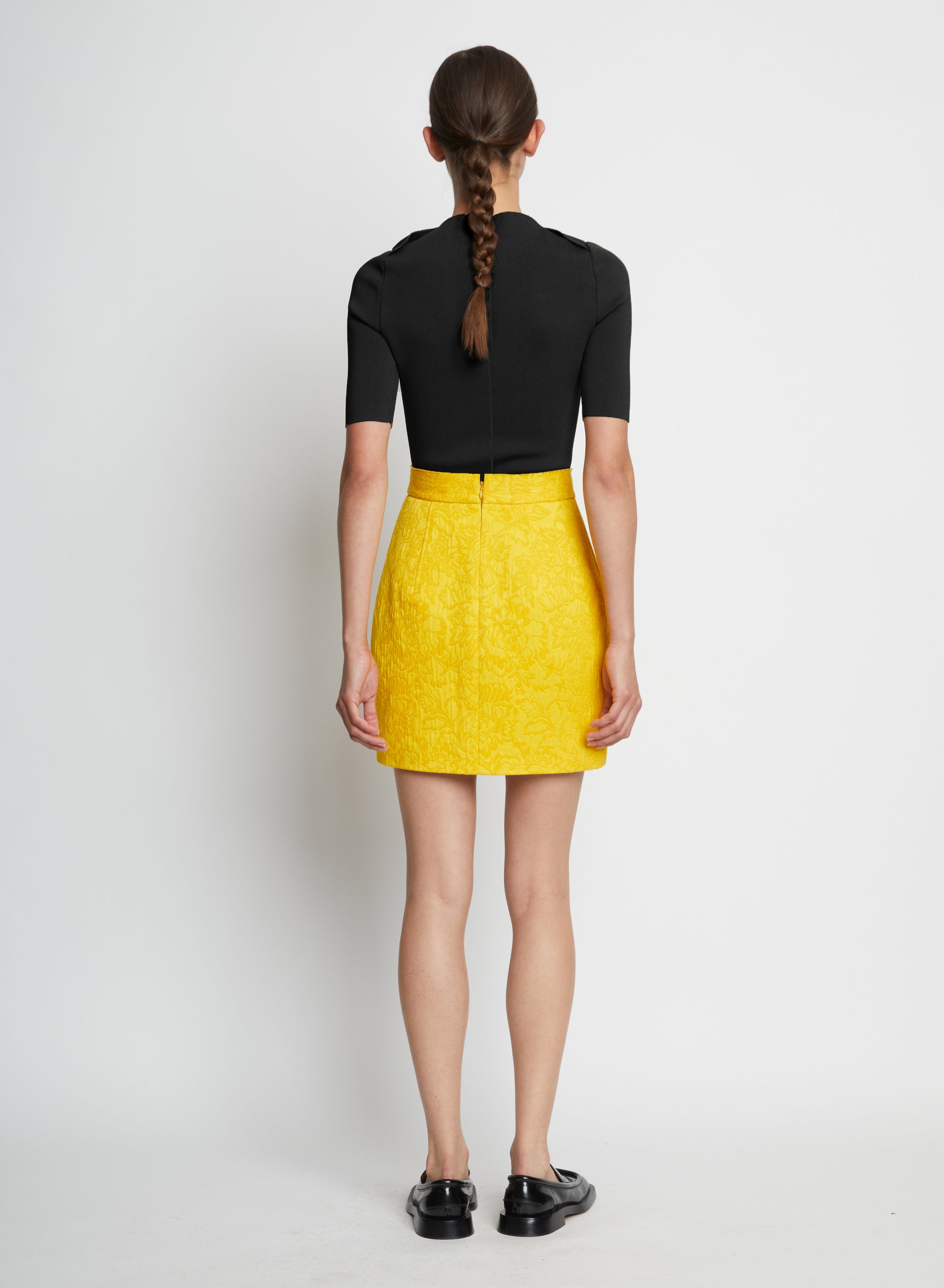 Jupe courte jacquard à fleurs - Lemon