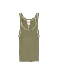 Hanes Short Rib Tank Top - Bayleaf with Ivory Stitches