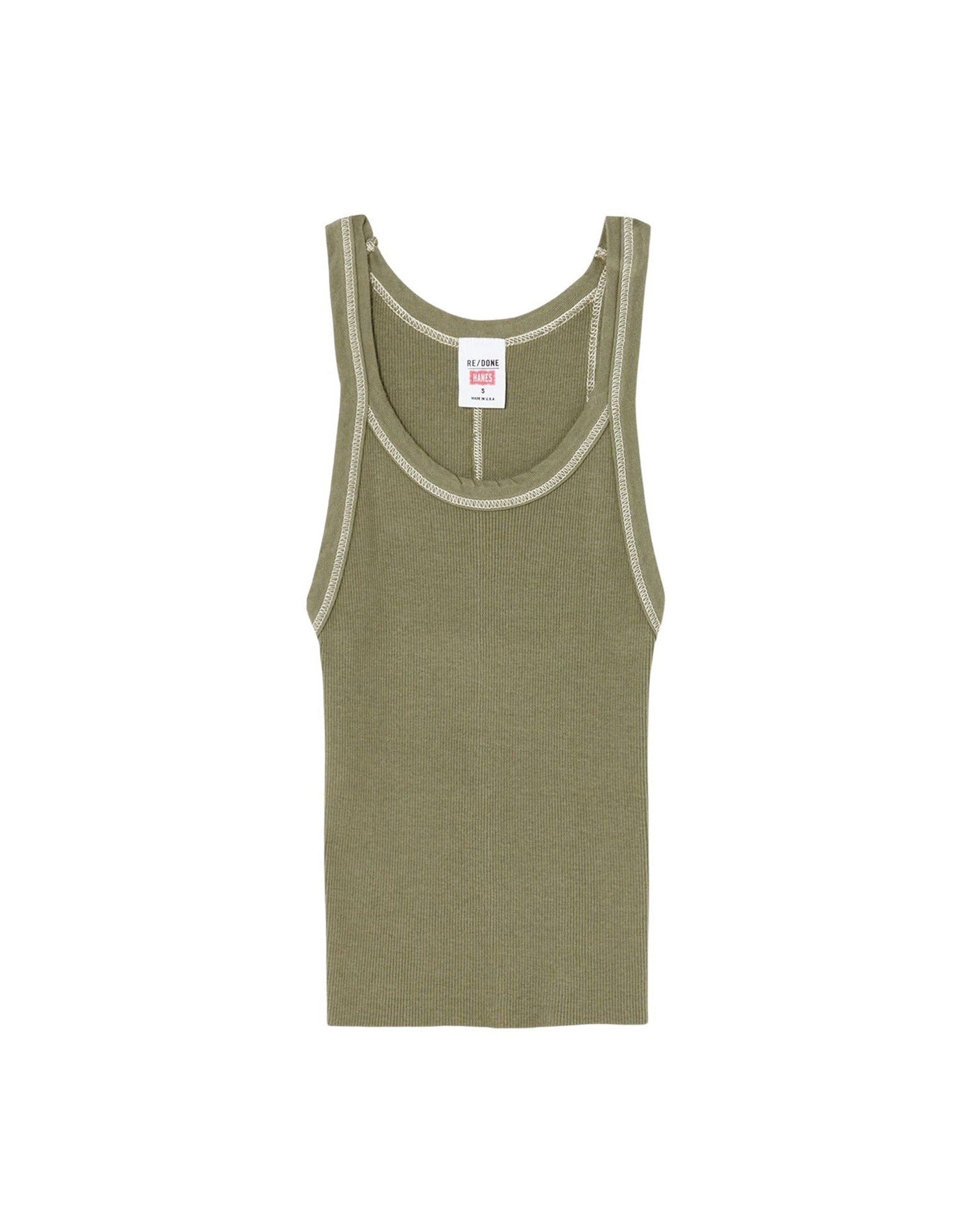 Hanes Short Rib Tank Top - Bayleaf with Ivory Stitches