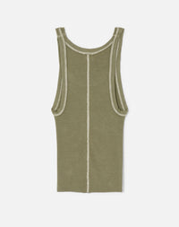 Hanes Short Rib Tank Top - Bayleaf with Ivory Stitches