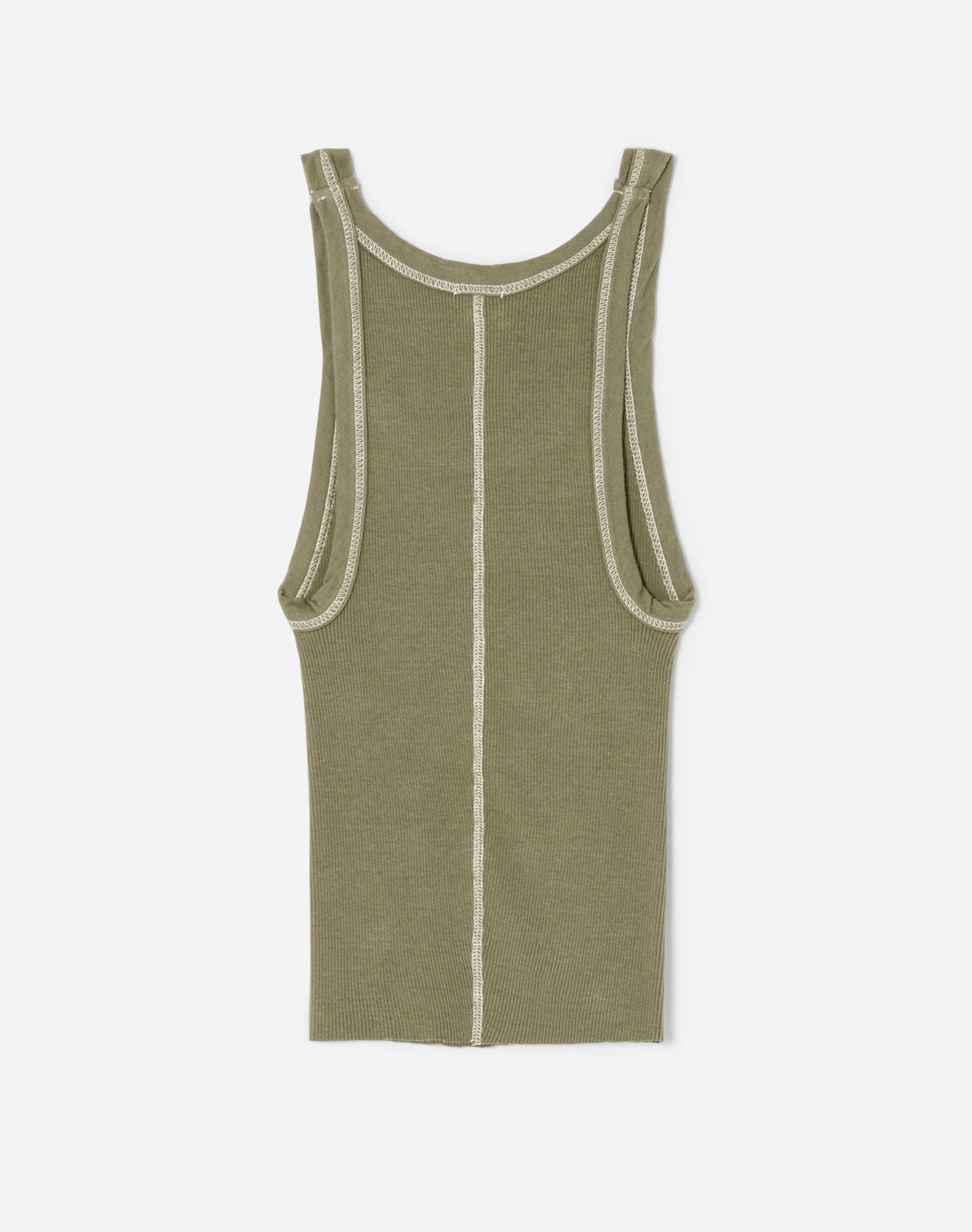 Hanes Short Rib Tank Top - Bayleaf with Ivory Stitches