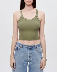 Hanes Short Rib Tank Top - Bayleaf with Ivory Stitches