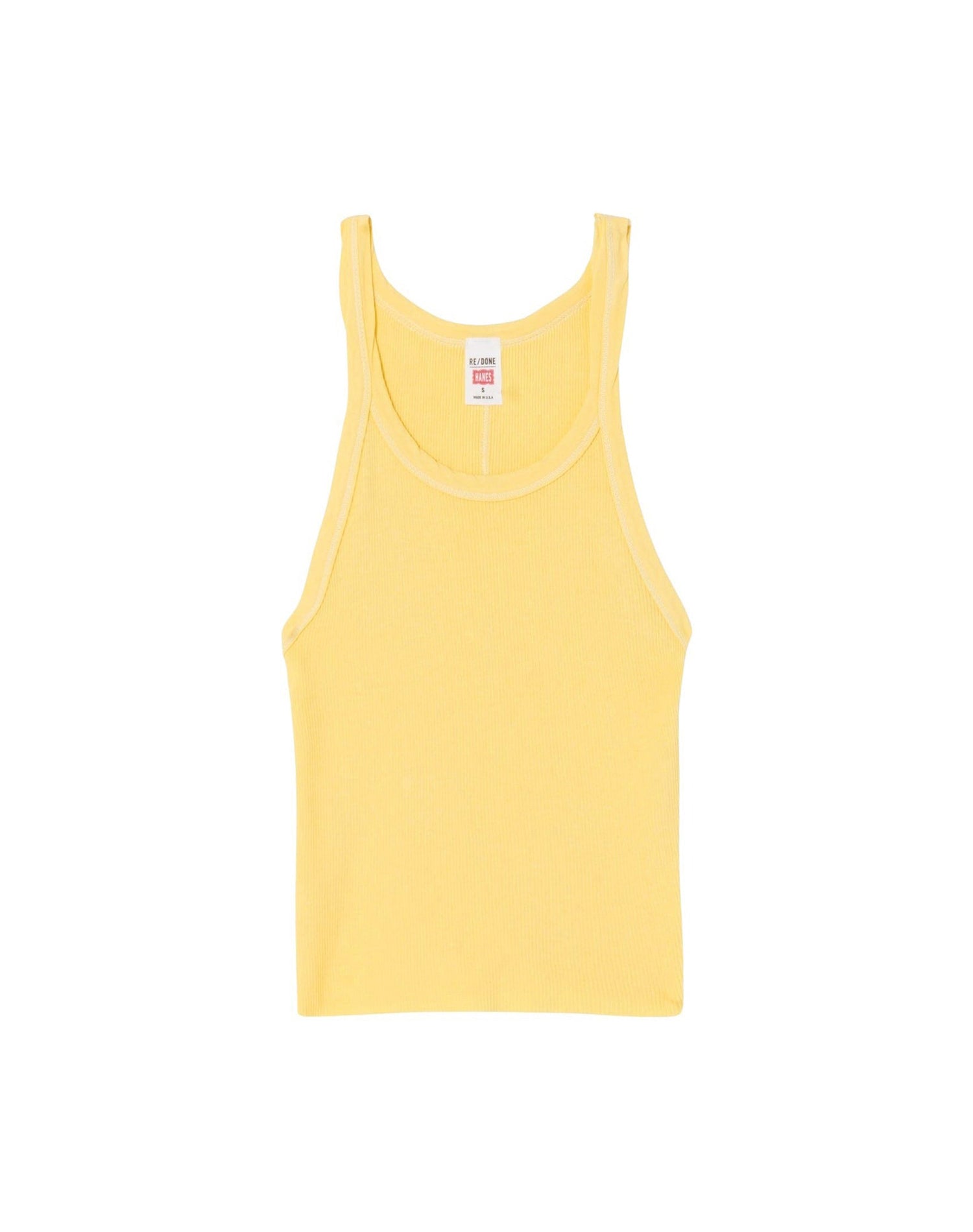 Hanes Short Rib Tank Top - Yellow with Ivory Stitch