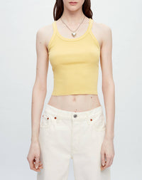 Hanes Short Rib Tank Top - Yellow with Ivory Stitch
