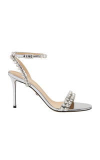 Audrey 95 sandals in mirrored leather embellished with rhinestones - Silver