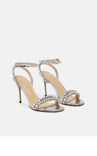Audrey 95 sandals in mirrored leather embellished with rhinestones - Silver