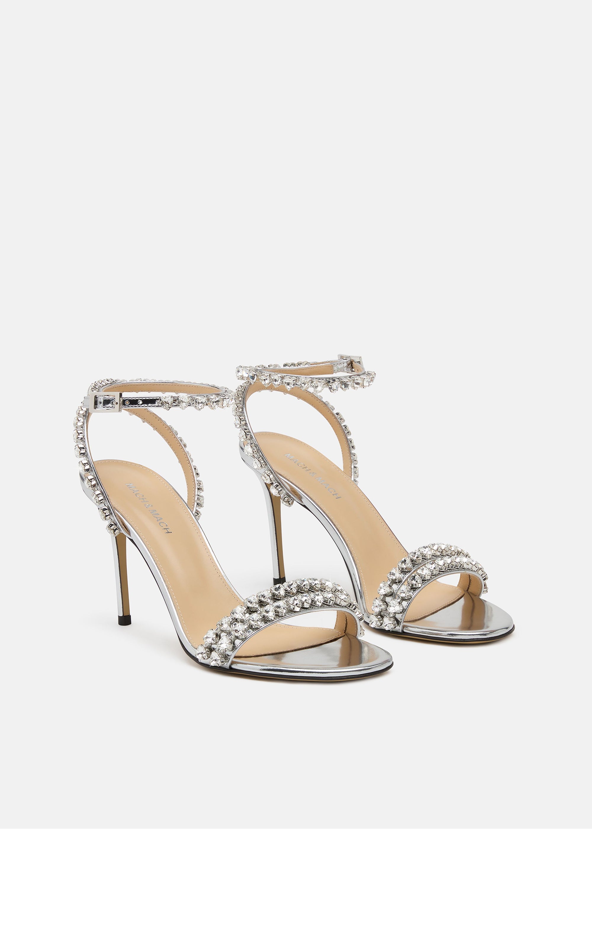 Audrey 95 sandals in mirrored leather embellished with rhinestones - Silver