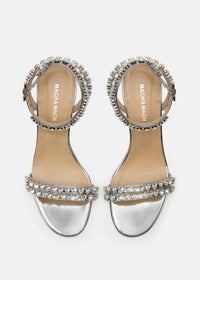 Audrey 95 sandals in mirrored leather embellished with rhinestones - Silver