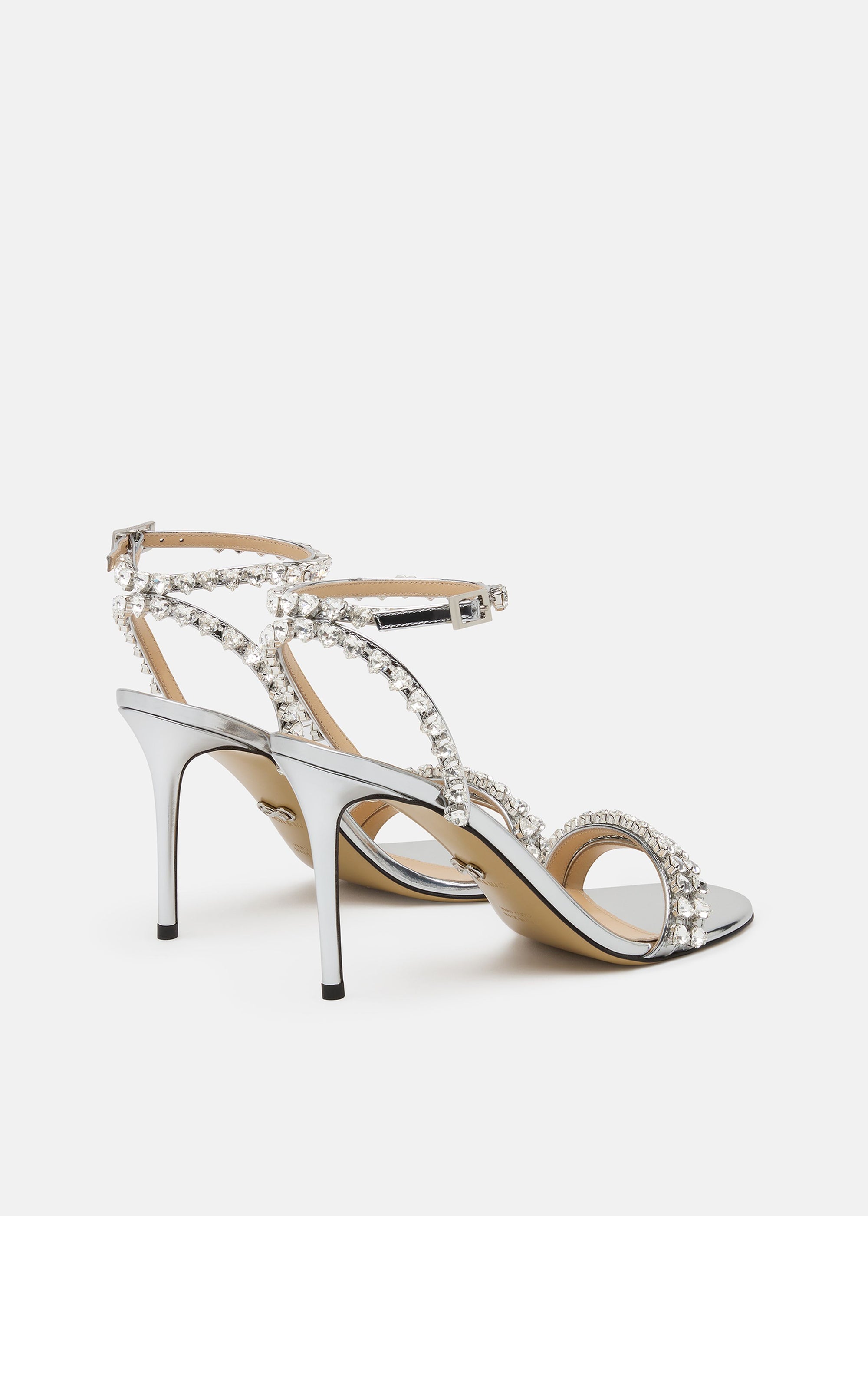 Audrey 95 sandals in mirrored leather embellished with rhinestones - Silver