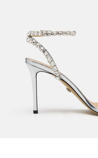 Audrey 95 sandals in mirrored leather embellished with rhinestones - Silver