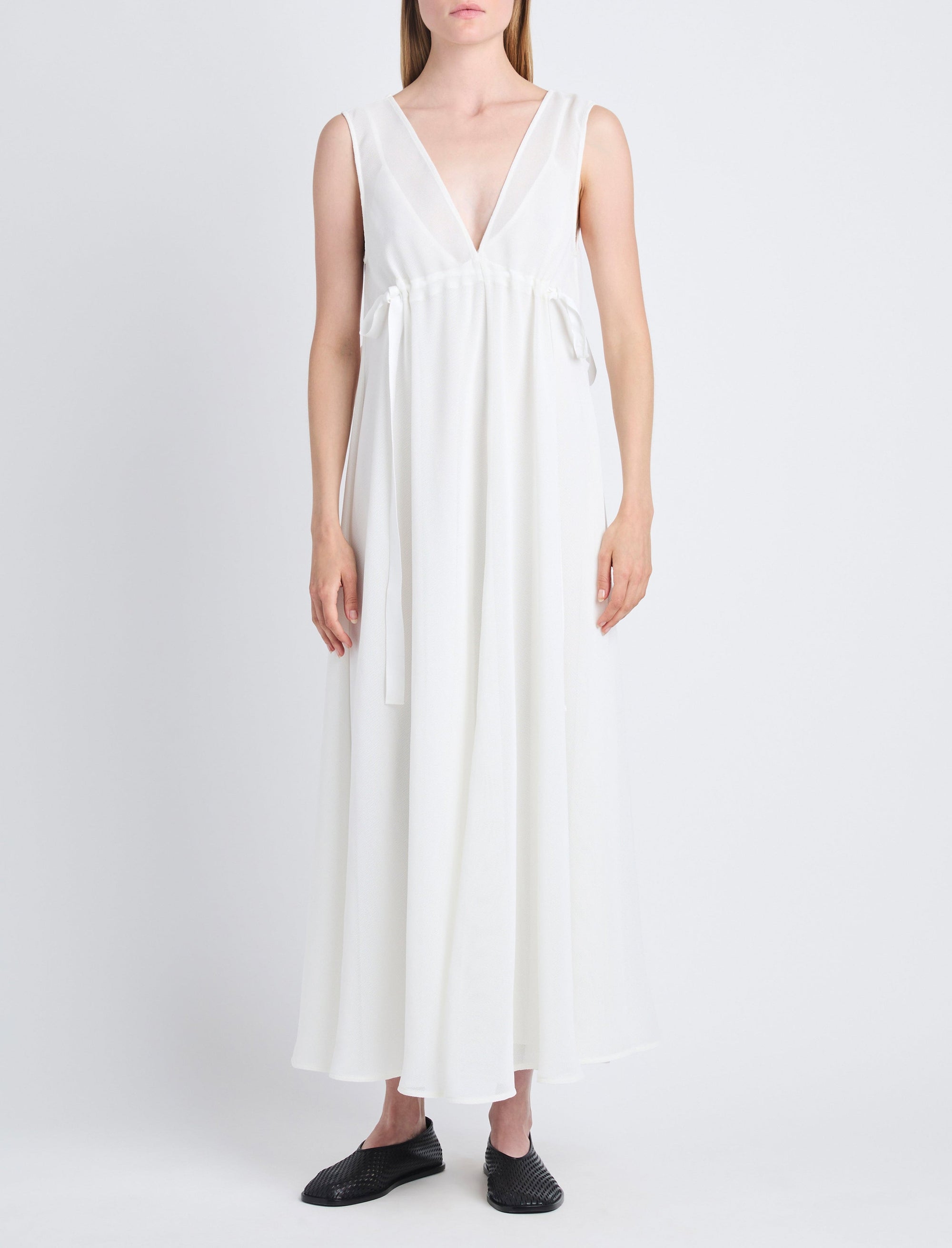 Robe longue Lorna à col V - Off White