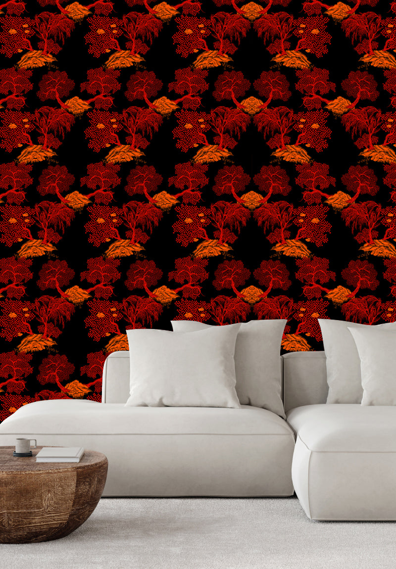 Rouleau Jardin d'Asie - Noir & Rouge