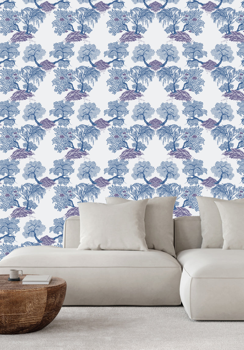 Rouleau Jardin d'Asie - Blanc & Bleu