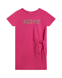 Short-sleeved cotton dress - Fuxia