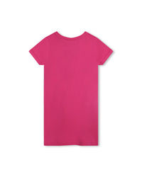 Short-sleeved cotton dress - Fuxia