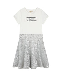 Two-material dress with sequins - Silver