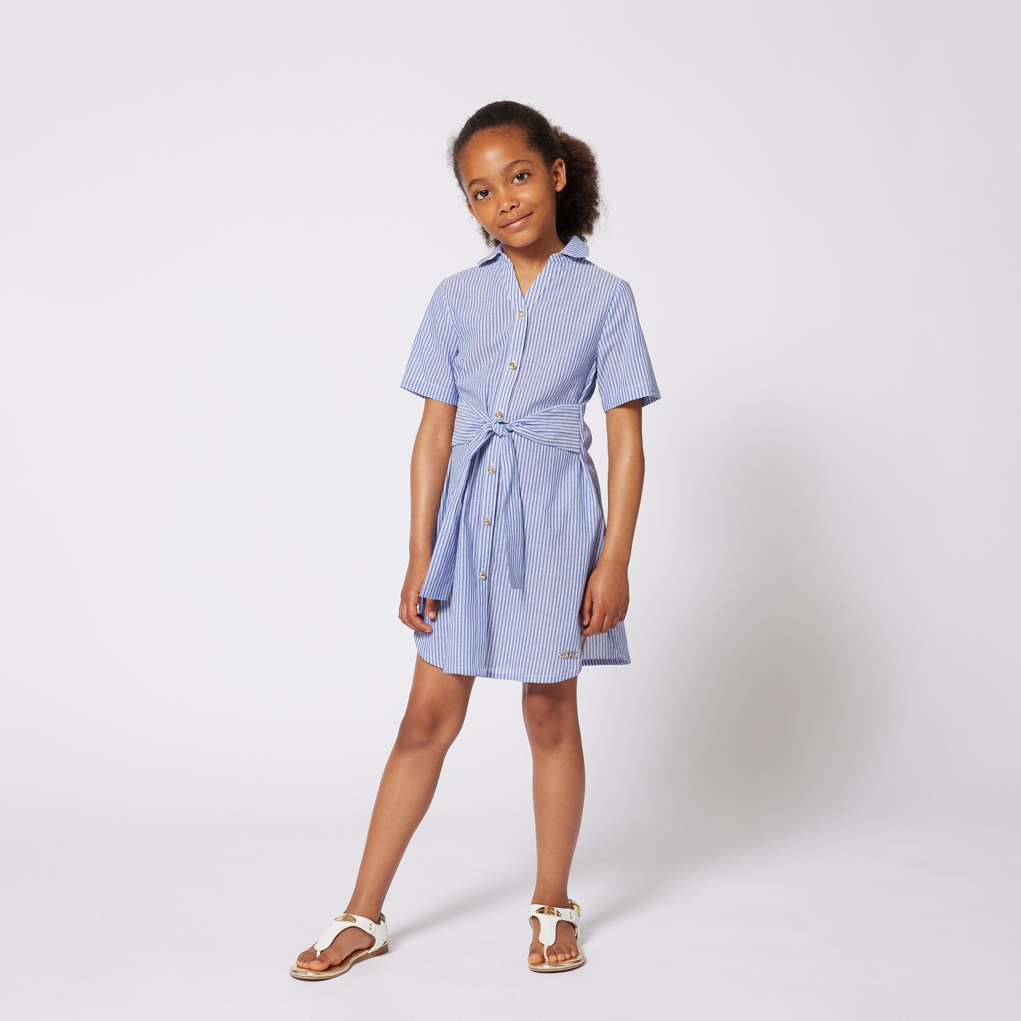 Robe manches courtes avec logo en coton - Bleu Blanc