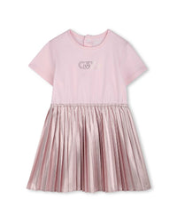 Two-material short-sleeved dress - Marshmallow