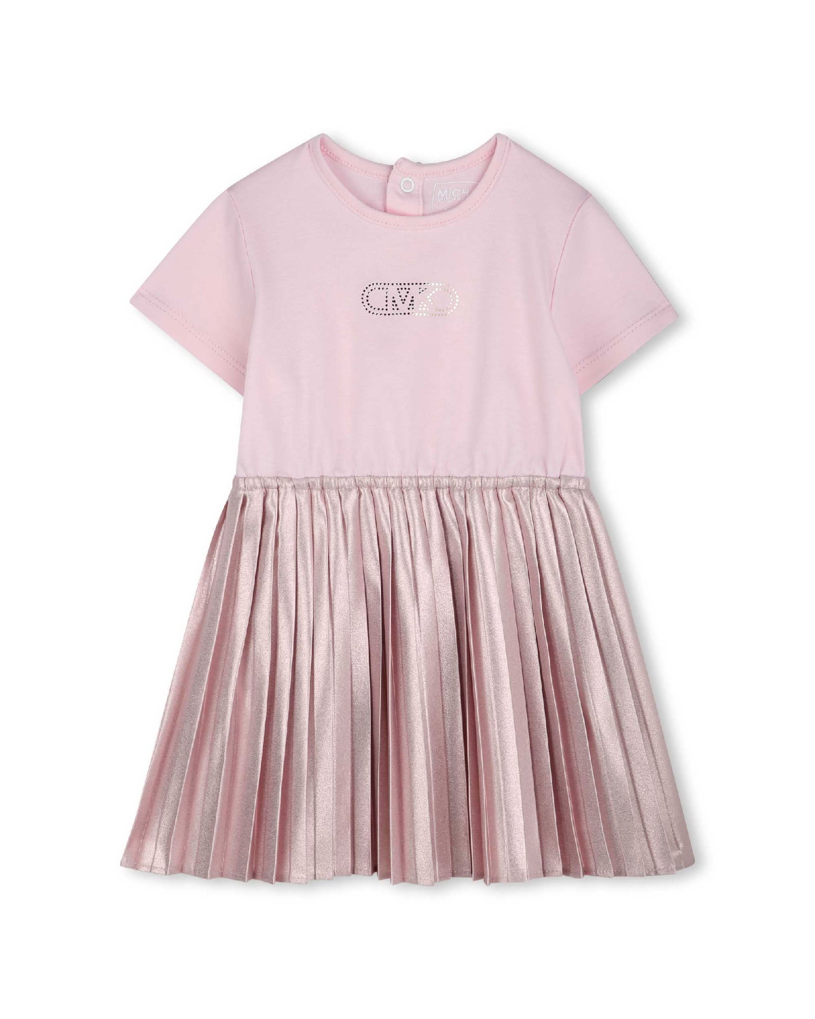 Two-material short-sleeved dress - Marshmallow