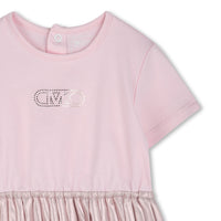 Two-material short-sleeved dress - Marshmallow