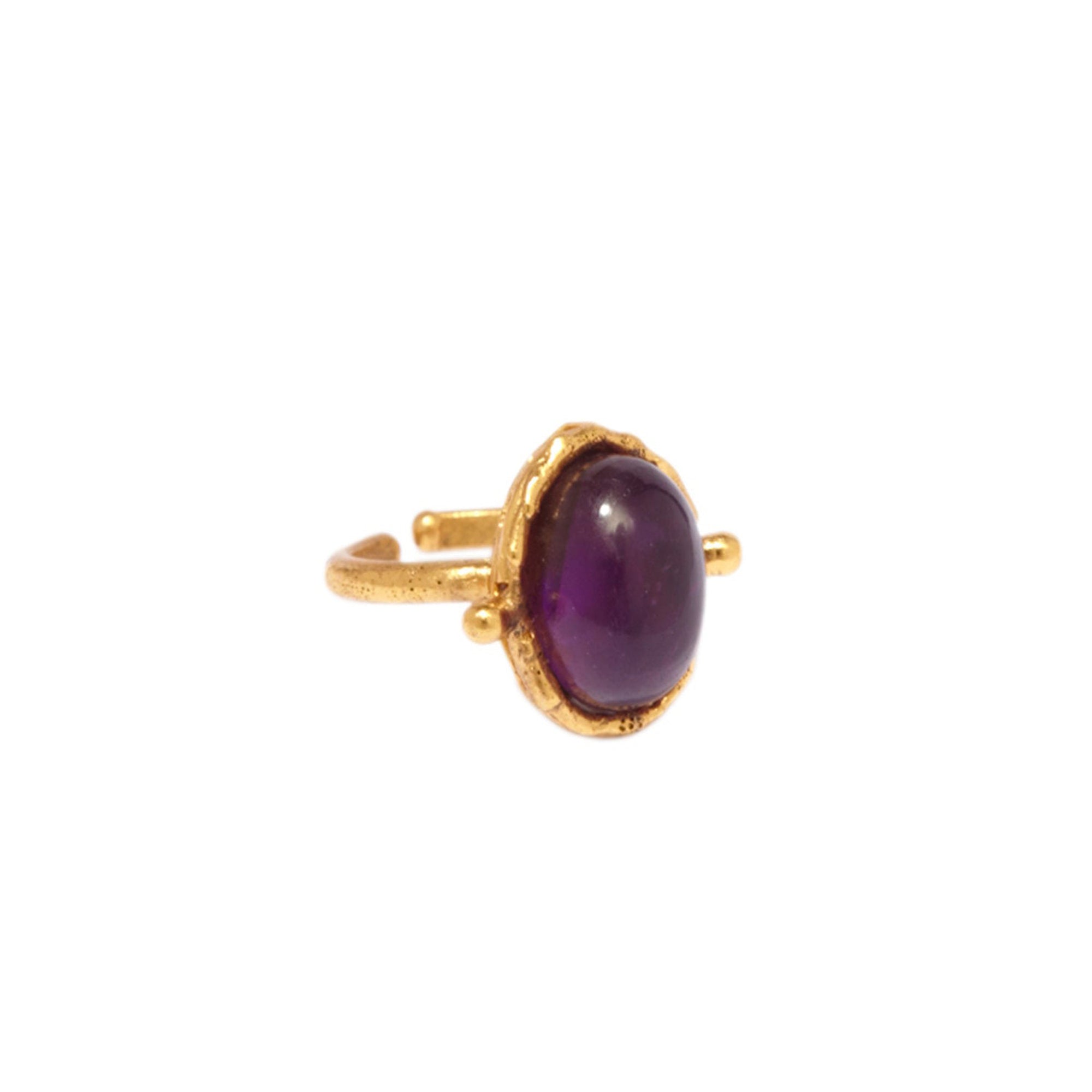 Bague Petite Ovale dorée à l'or fin et Améthyste - Violet