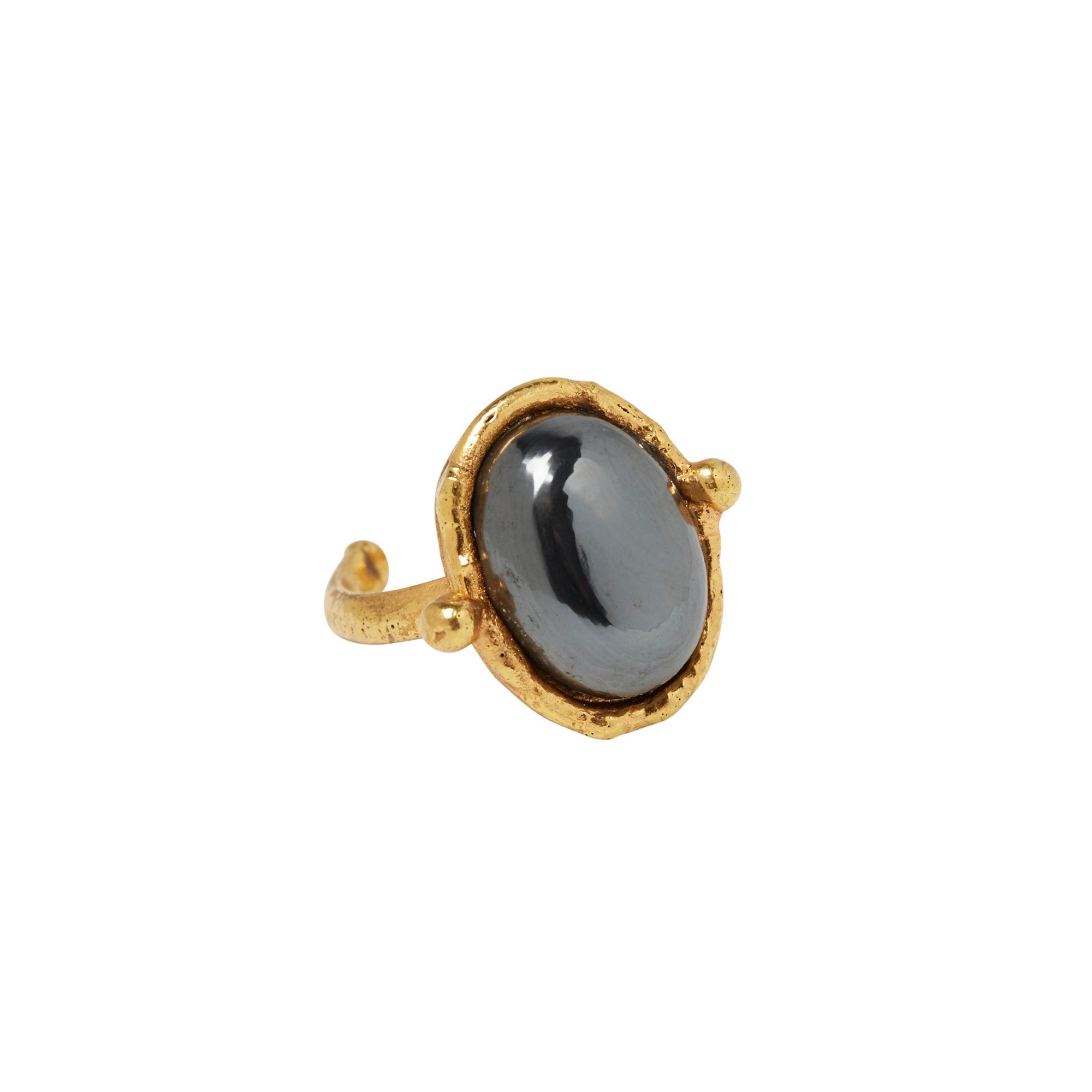 Ring Small Ovale gilded in fine gold and Hematite - Grey