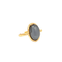 Ring Small Ovale gilded in fine gold and Hematite - Grey