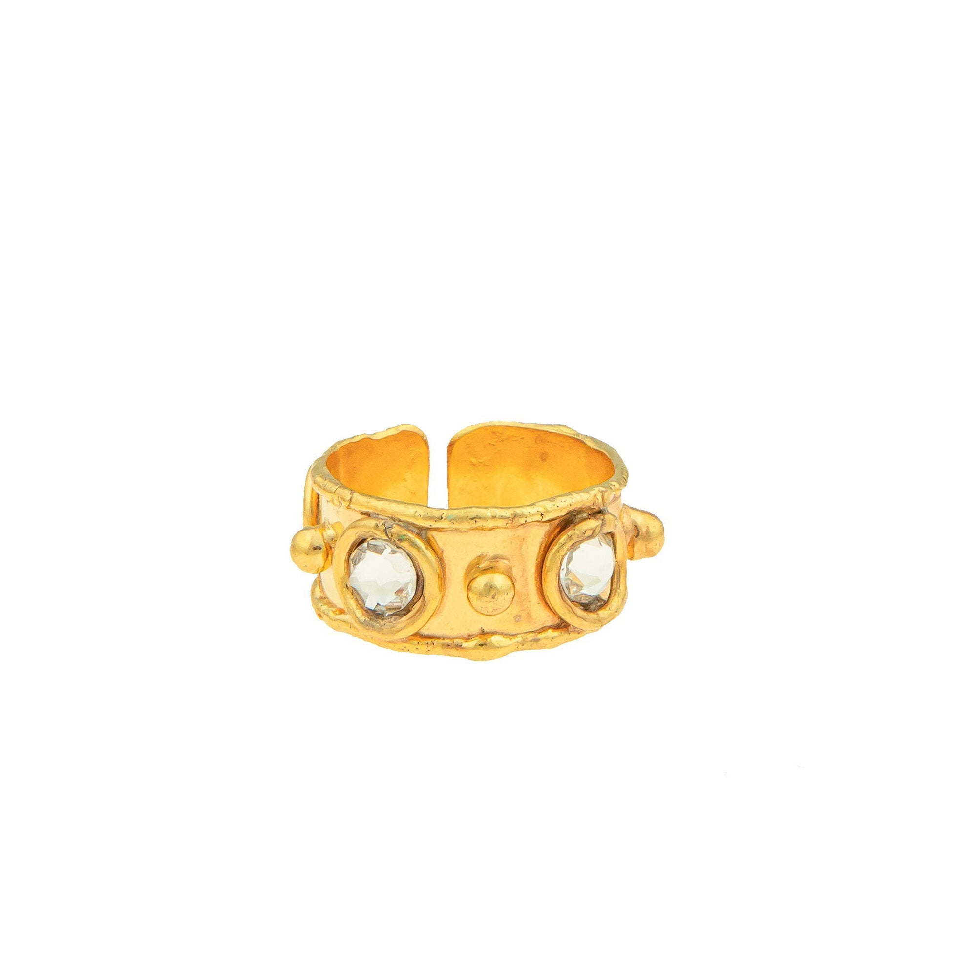 Bague Stone Massai dorée à l'or fin et Crystal - Transparent