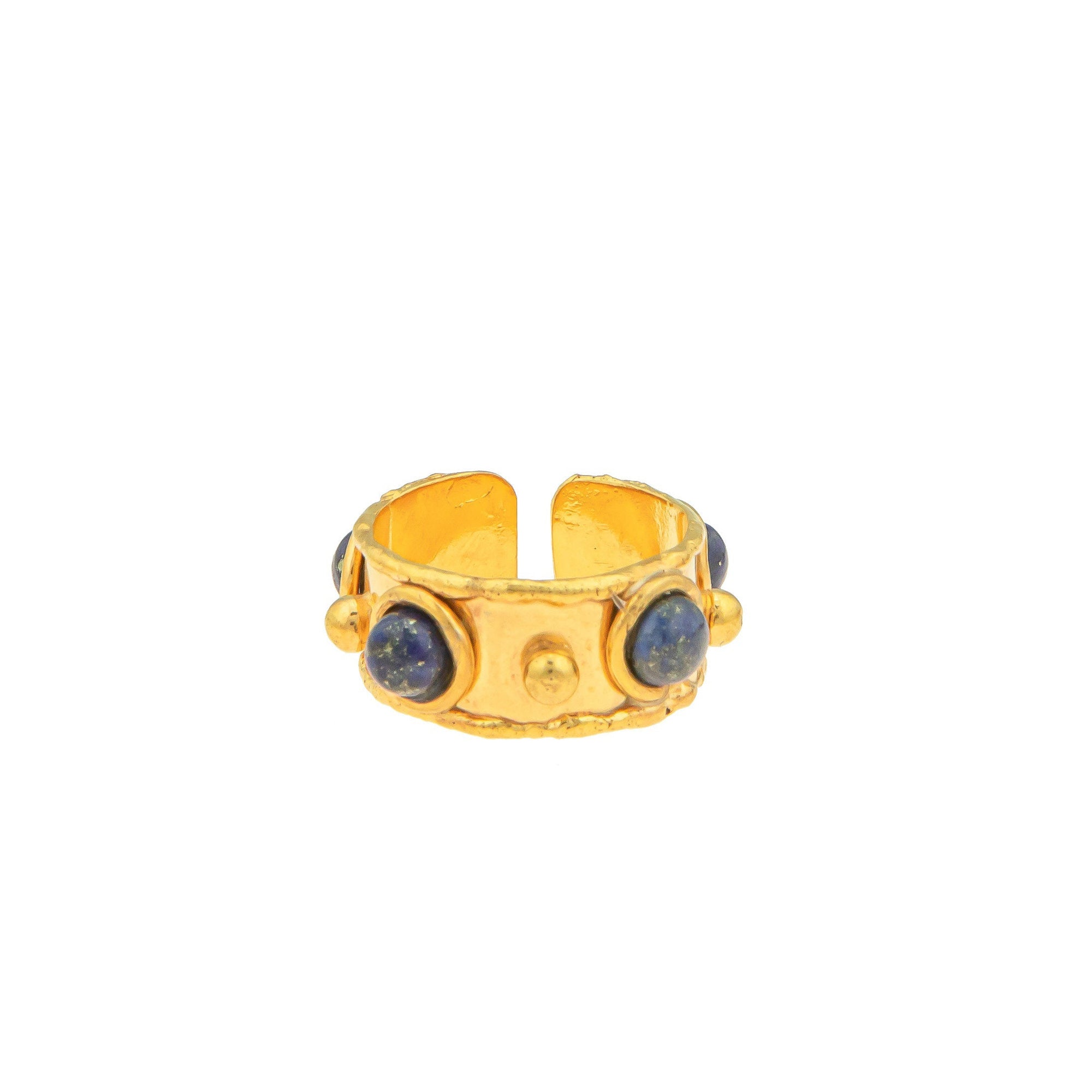 Bague Stone Massai dorée à l'or fin et Lapis Lazuli - Bleu