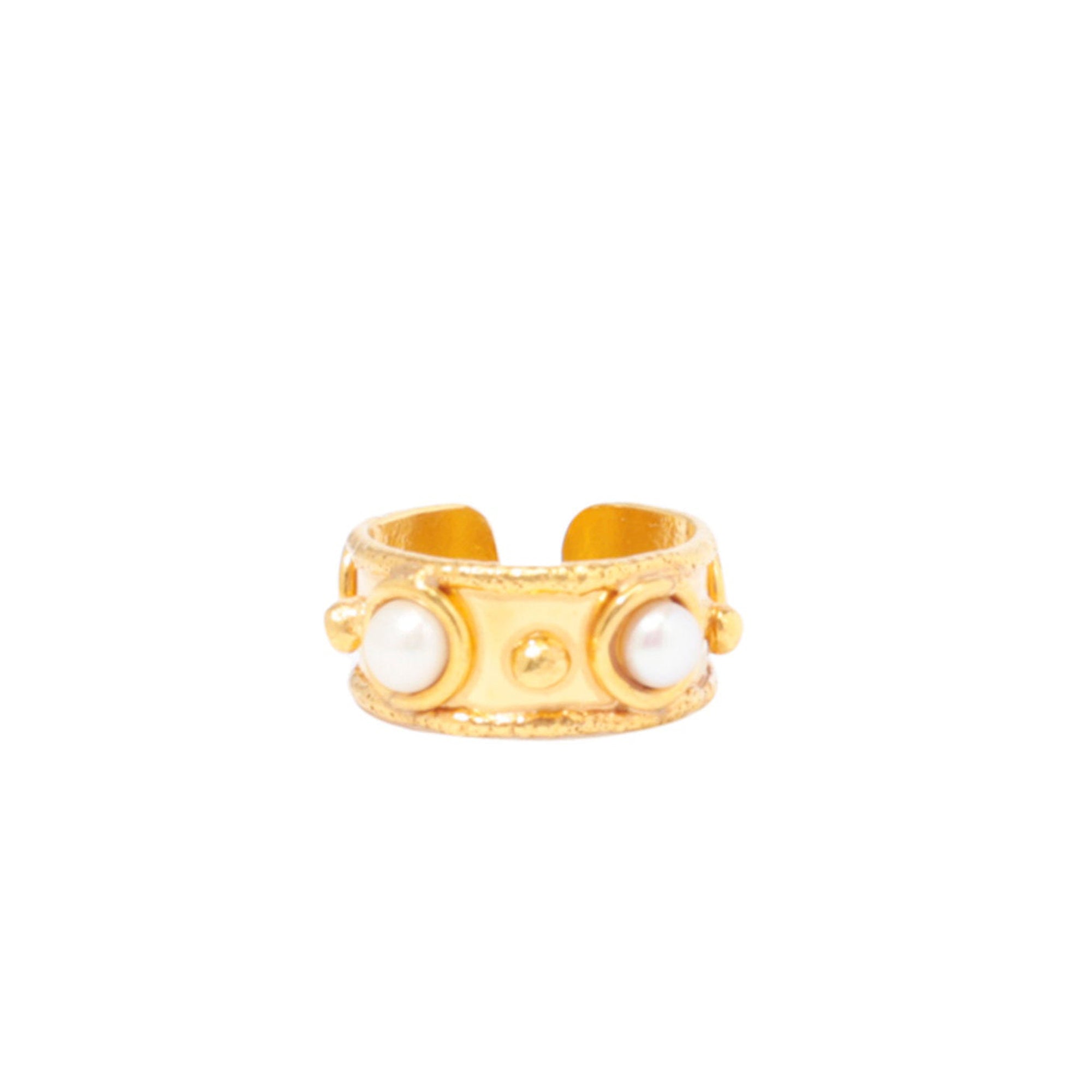 Bague Stone Massai dorée à l'or fin et perles - Blanc