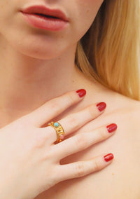 Bague Stone Massai dorée à l'or fin et Lapis Lazuli - Bleu