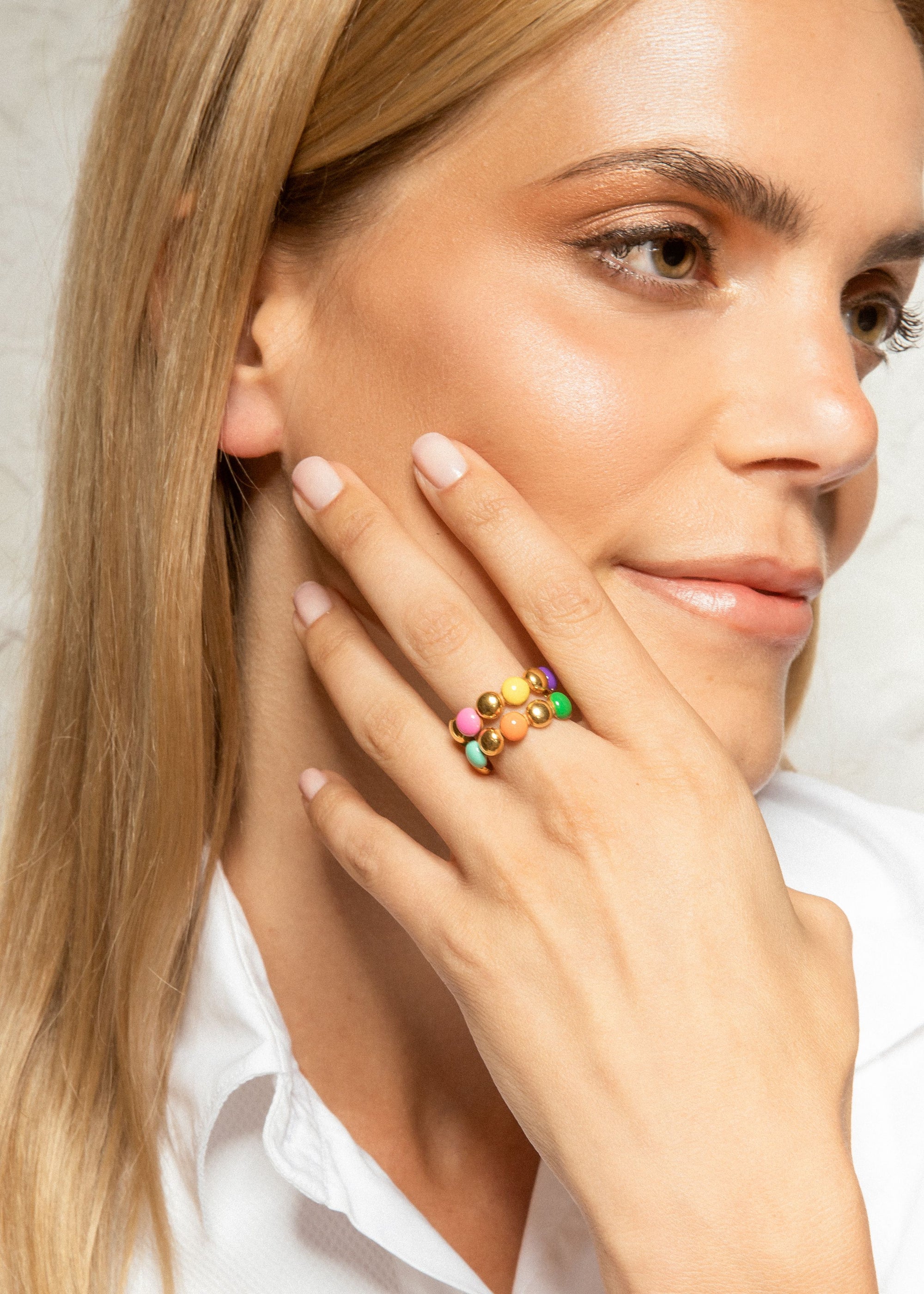 Bague Dots Double dorée à l'or fin et émail - Multicolore