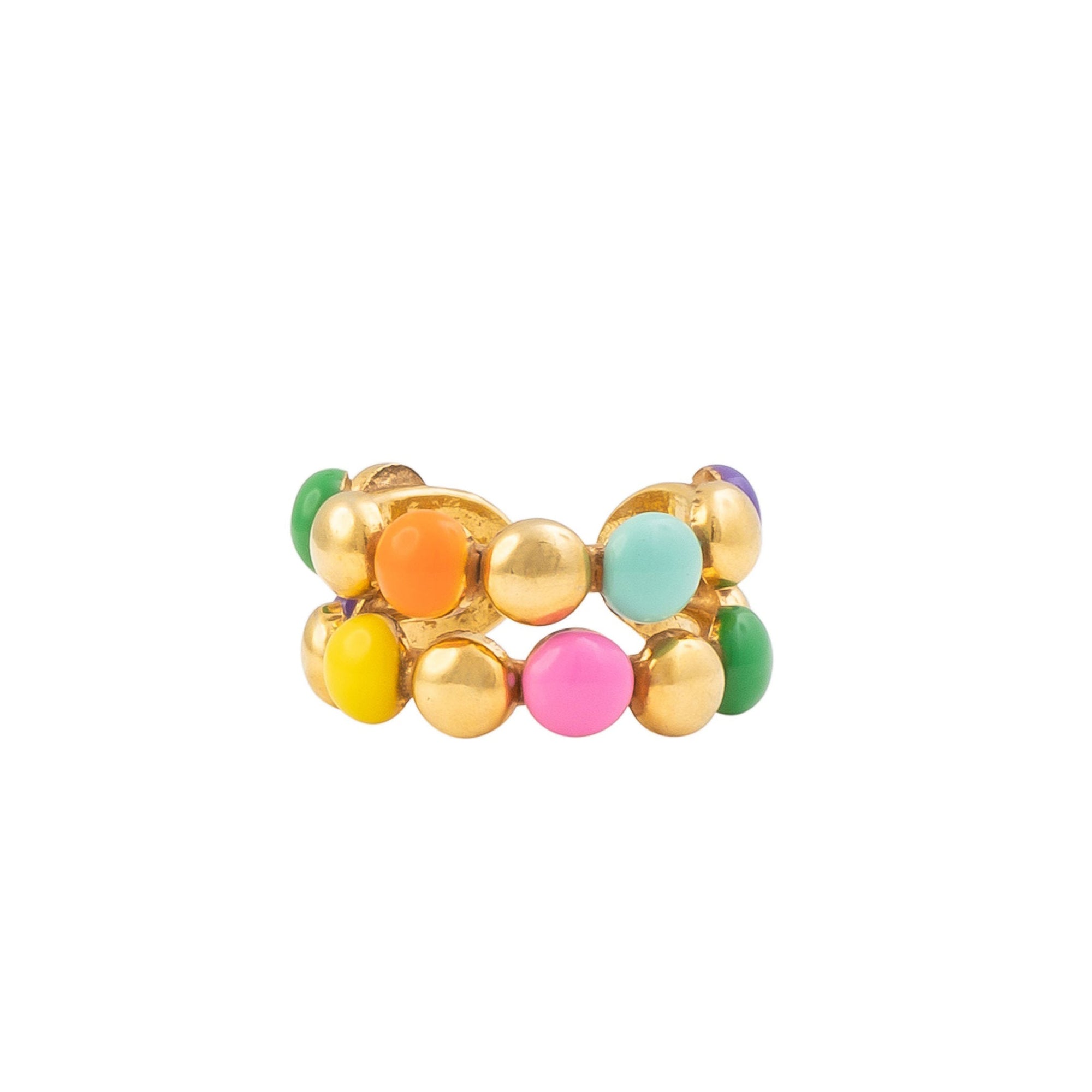 Bague Dots Double dorée à l'or fin et émail - Multicolore