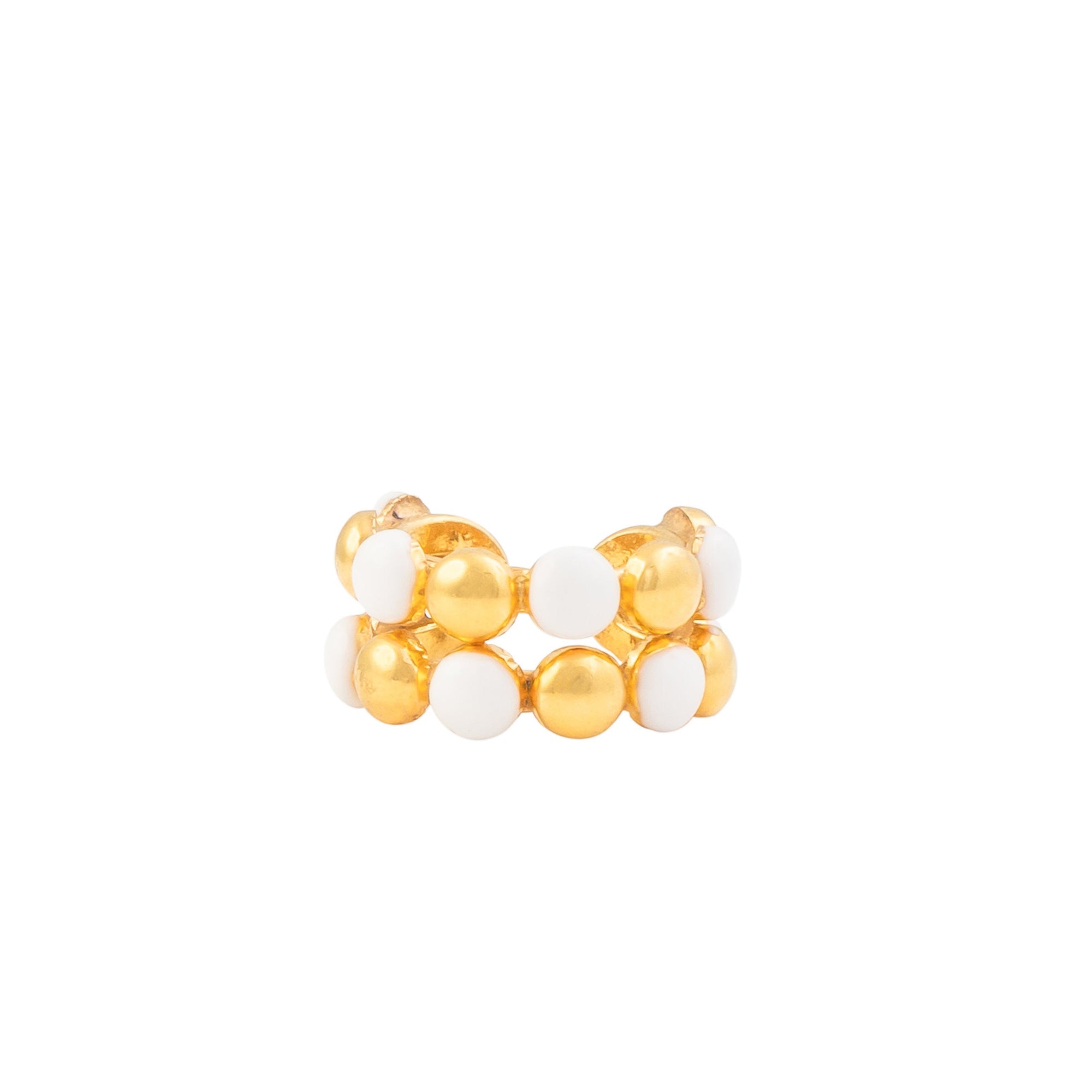 Bague Dots Double dorée à l'or fin et émail - Blanc