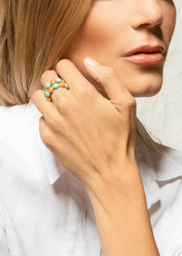 Bague Dots Double dorée à l'or fin et émail - Turquoise