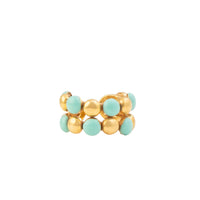 Bague Dots Double dorée à l'or fin et émail - Turquoise