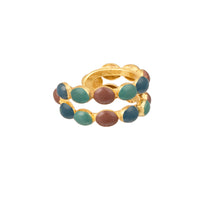 Bague Dots Double dorée à l'or fin et émail - Vert & Bleu & Marron