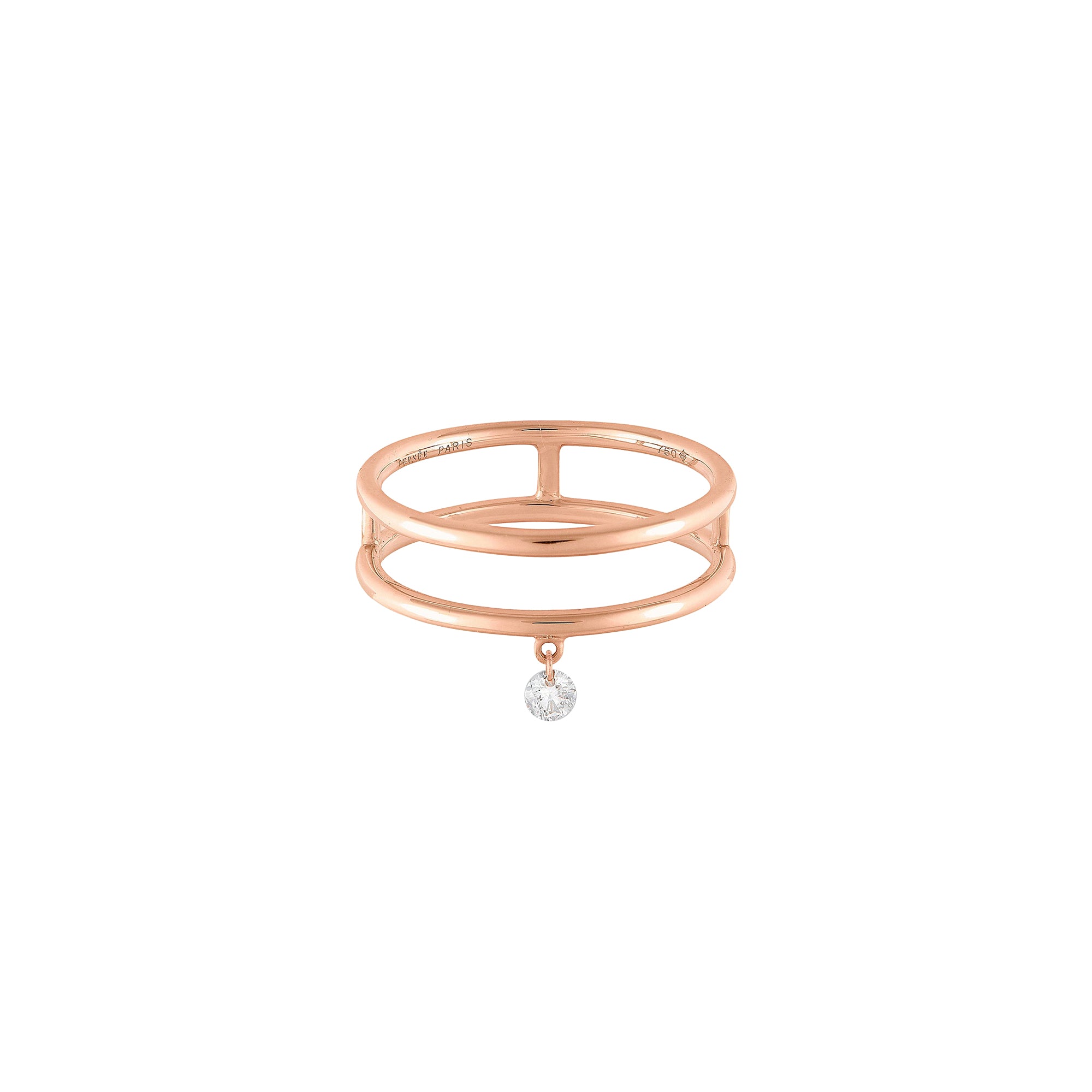 Bague Zeus double anneaux sertie d'un diamant - Or Rose